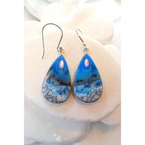 Blue Crazy Lace Agate Sterling Silver Earrings Dangle Drop